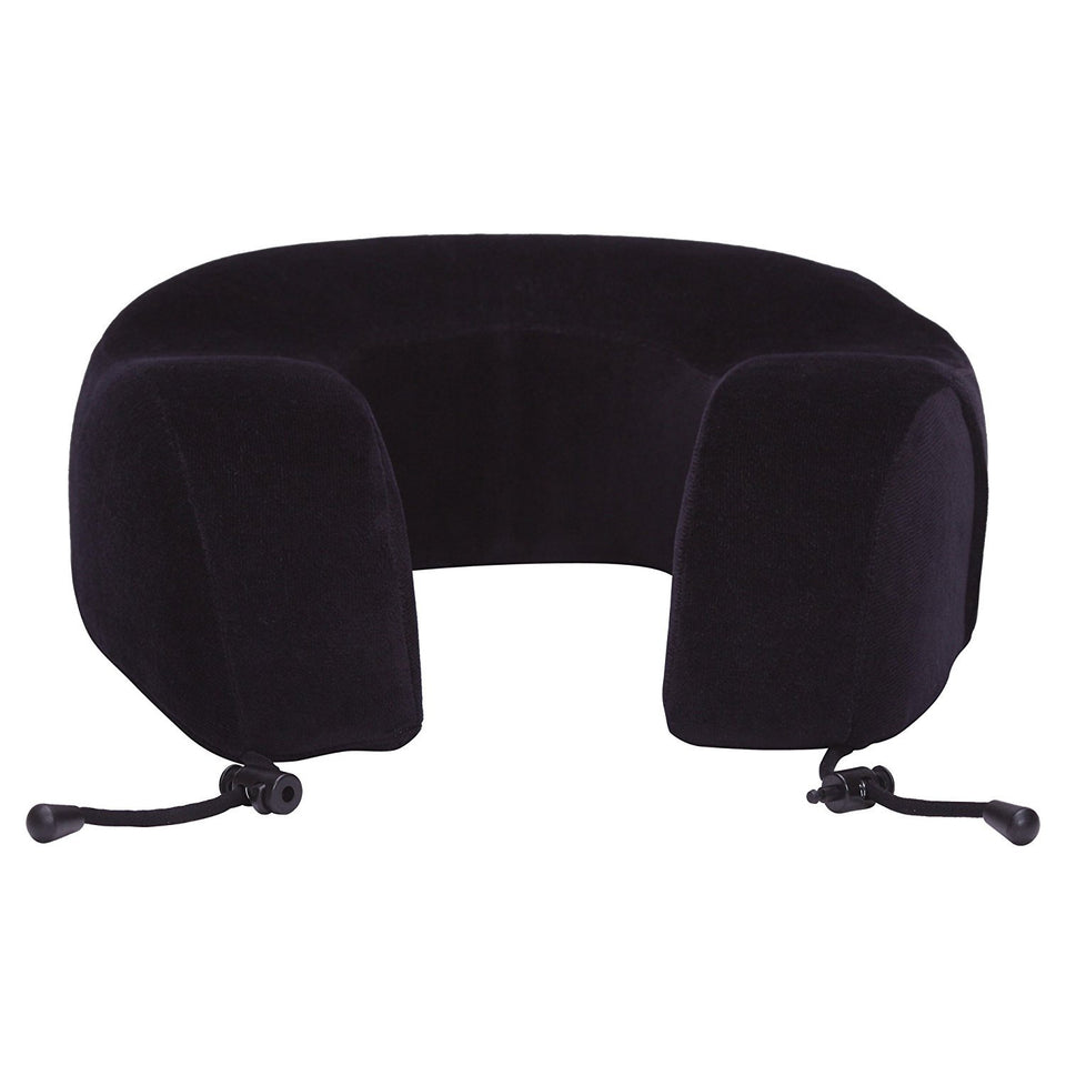 Almohada de Cuello Memory Foam para Viajar color Negro con Kit de Viaje con Mascara para Dormir y Tapones de los Oidos.