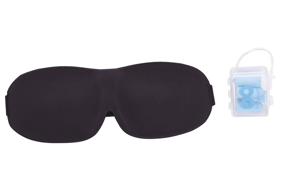 Almohada de Cuello Memory Foam para Viajar color Negro con Kit de Viaje con Mascara para Dormir y Tapones de los Oidos.
