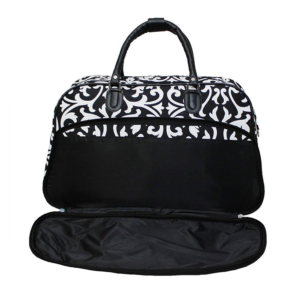 World Traveler 21-Inch Carry-On Shoulder Tote Duffel Bag, Black Trim Damask, One Size