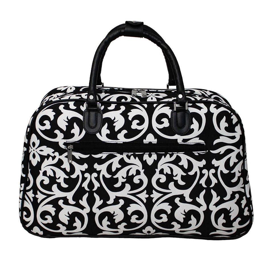 World Traveler 21-Inch Carry-On Shoulder Tote Duffel Bag, Black Trim Damask, One Size