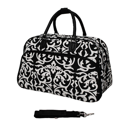 World Traveler 21-Inch Carry-On Shoulder Tote Duffel Bag, Black Trim Damask, One Size