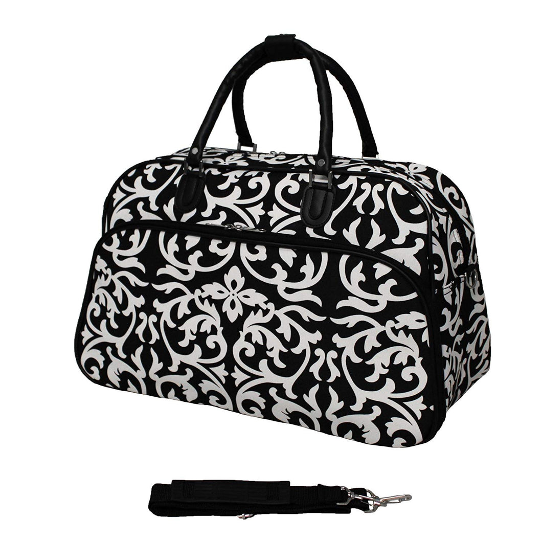 World Traveler 21-Inch Carry-On Shoulder Tote Duffel Bag, Black Trim Damask, One Size